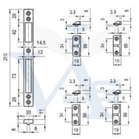   Bevésőzár záróelem N°3477/MS+4 ellendarab  - N°3477/MS + nútos ellendarab
