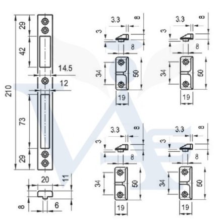 Bevésőzár záróelem N°3477/MS+4 ellendarab  - N°3477/MS + nútos ellendarab