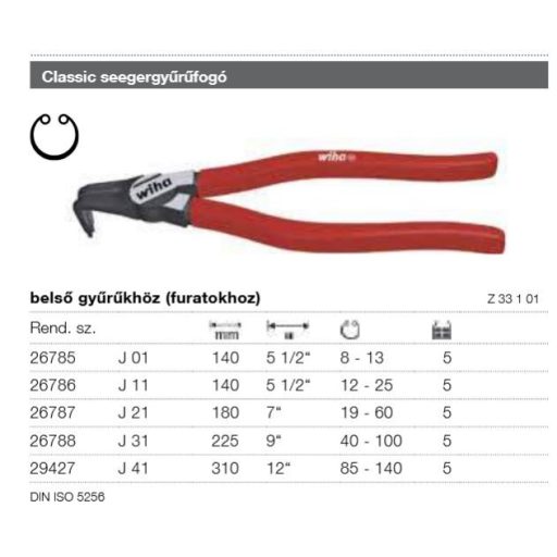 Seeger fogó 180mm Belső-Hajlított WIHA Classic Z33101/N°26787 , 19~  60mm Seegerhez