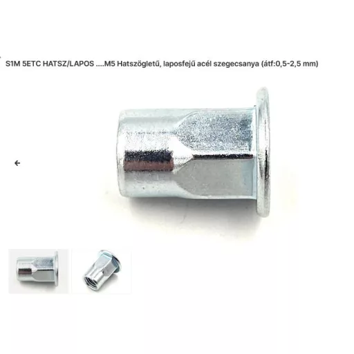 Szegecs anya Hatlapú-Laposperemű-ACÉL M  6 (  6x15/  9mm, 0.5-3.0)
