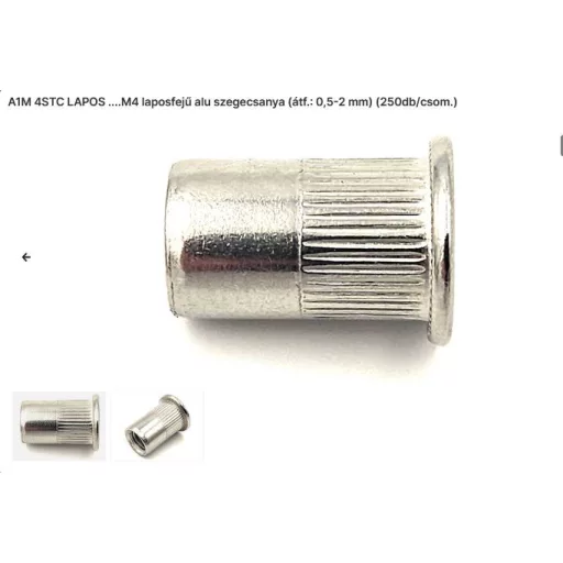 Szegecs anya Kerek-Laposperemű-ALUMÍNIUM M  4 (A1-M  4-STC) Bordázott!