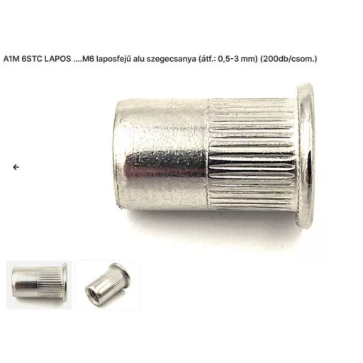 Szegecs anya Kerek-Laposperemű-ALUMÍNIUM M  6 (A1-M  6-STC) Bordázott!