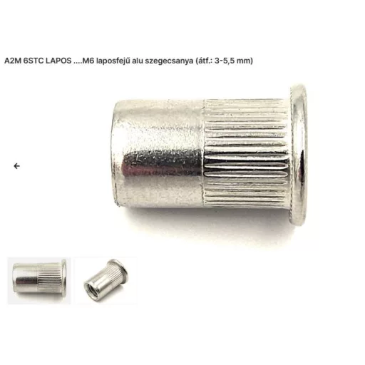Szegecs anya Kerek-Laposperemű-ALUMÍNIUM M  6 (A2-M  6-STC) Bordázott!
