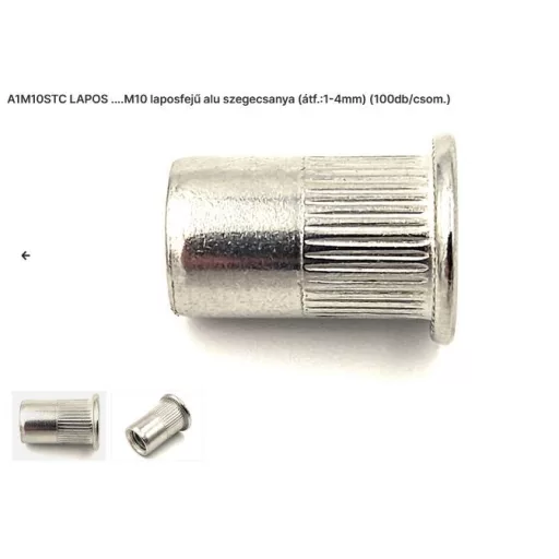 Szegecs anya Kerek-Laposperemű-ALUMÍNIUM M10 (A1-M10-STC) Bordázott!