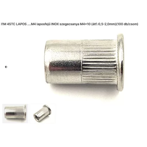 Szegecs anya Kerek-Laposperemű-INOX M  4 (I1-M-  4-STC) Rozsdamentes! Bordázott!