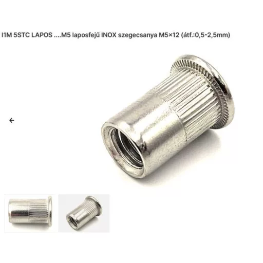 Szegecs anya Kerek-Laposperemű-INOX M  5 (I1-M-  5-STC) Rozsdamentes! Bordázott!