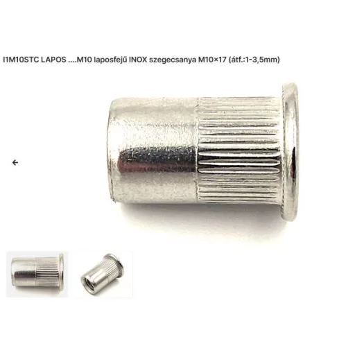 Szegecs anya Kerek-Laposperemű-INOX M10 (I1-M-10-STC) Rozsdamentes! Bordázott!