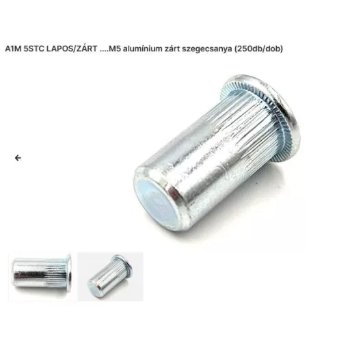 Szegecs anya Kerek-Laposperemű-Zárt-ALUMÍNIUM M  5 (A1-M  5-STC)