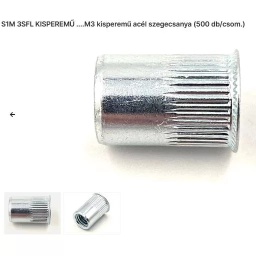 Szegecs anya Kerek-Süllyesztett-Kisperemű-ACÉL M  3 (S1-M  3-SFL) Bordázott!