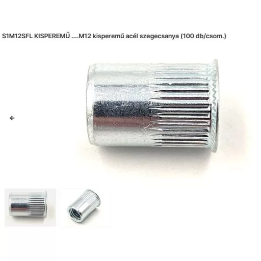 Szegecs anya Kerek-Süllyesztett-Kisperemű-ACÉL M12 (12x22/14mm, 2.5-5.5)