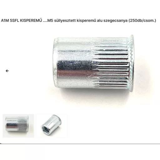 Szegecs anya Kerek-Süllyesztett-Kisperemű-ALUMÍNIUM M  5 (A1-M  5-SFL)