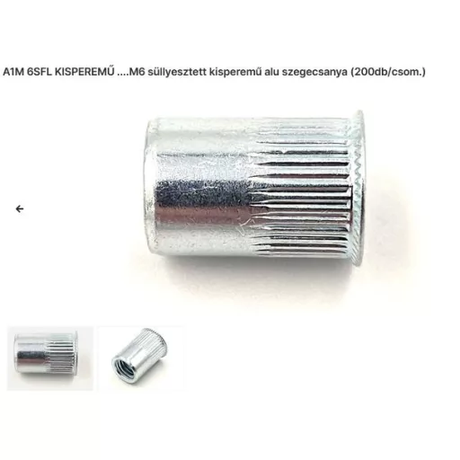 Szegecs anya Kerek-Süllyesztett-Kisperemű-ALUMINIUM M  6 (A1-M  6-SFL)