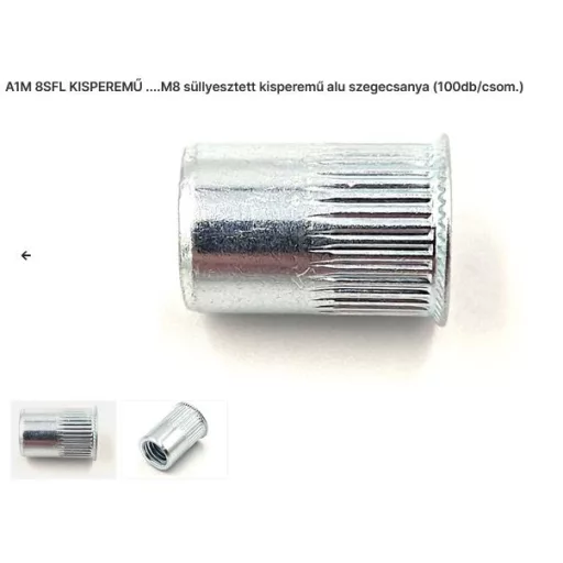 Szegecs anya Kerek-Süllyesztett-Kisperemű-ALUMINIUM M  8 (A1-M  8-SFL)
