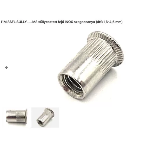 Szegecs anya Kerek-Süllyesztett-Peremes-INOX M  8 (I1-M  8-SFL) Rozsdamentes! Bordázott!