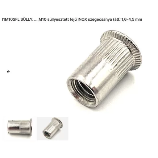 Szegecs anya Kerek-Süllyesztett-Peremes-INOX M10 (I1-M  8-SFL) Rozsdamentes! Bordázott!