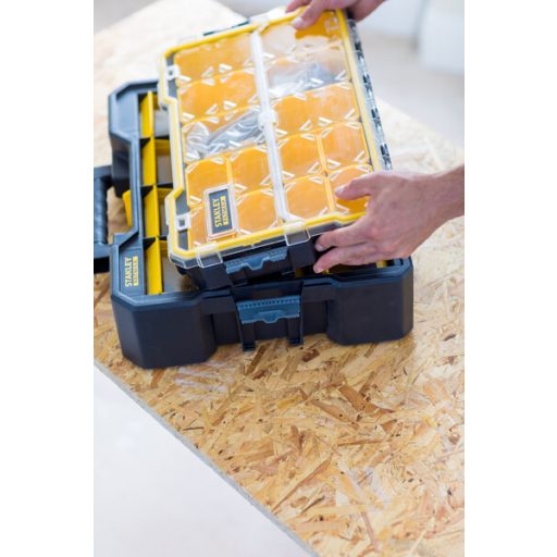 STANLEY Szortimenter táska FMST81077-1 - FATMAX Billenőfiókos (ütésálló fedélrész, alacsony kivitel, összeépíthető)