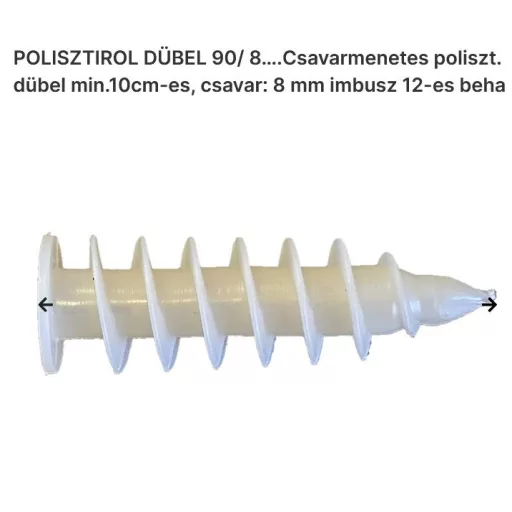 Tipli műanyag     4,5x  90 POLISZTIROLHOZ  - CSAVARMENETES IMBUSZ-10   90mm (8mm csavarokhoz)