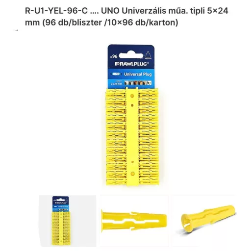 Tipli műanyag   5x  24 RAWPLUG UNO SÁRGA - UNIVERZÁLIS ANGOL (96db/bliszter)