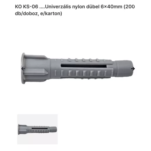 Tipli műanyag   6x  40 PEREMES KO-KS-06  - SZÜRKE
