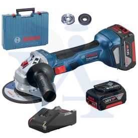   BOSCH akkumulátoros Sarokcsiszoló 125mm GWS-180-LI - 700W, Kiegyensúlyozott kialakítás és keskeny nyél (2x4,0 akkumulátor és töltő)