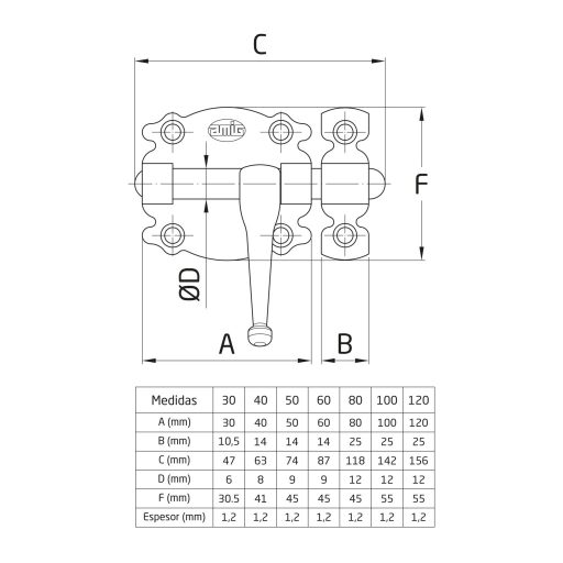 Tolózár   60mm BAJONETT Díszes SPANYOL N°6119/  60x  87 AMIG Mod.484 Festett FEKETE