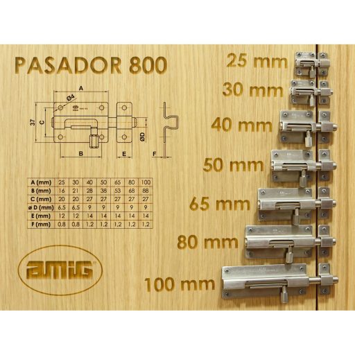 Tolózár 100mm BAJONETT  INOX, szögletes - AMIG Mod.800