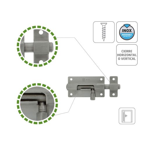 Tolózár 100mm BAJONETT  INOX, szögletes - AMIG Mod.800