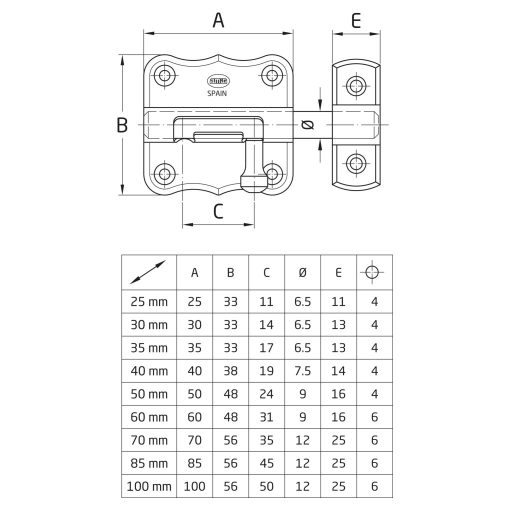 Tolózár 100mm BAJONETT Díszes SPANYOL N°251  /100x  56mm AMIG Mod.384 Horganyzott