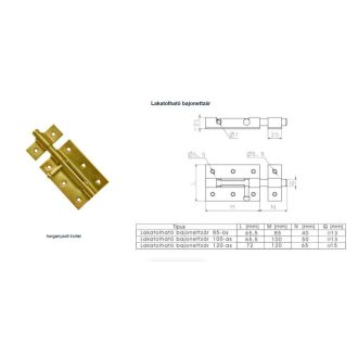 Tolózár 120mm BAJONETT  lakatolható  - MAGYAR
