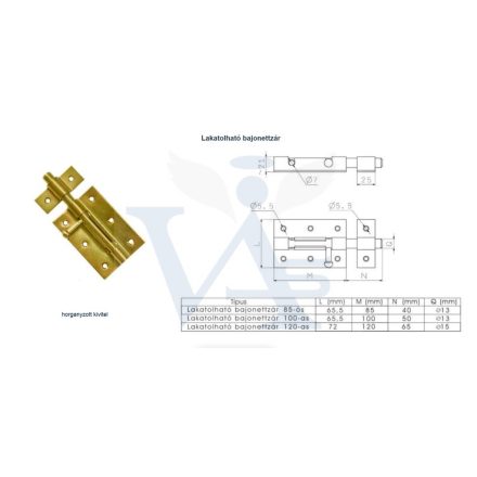 Tolózár 120mm BAJONETT  lakatolható  - MAGYAR