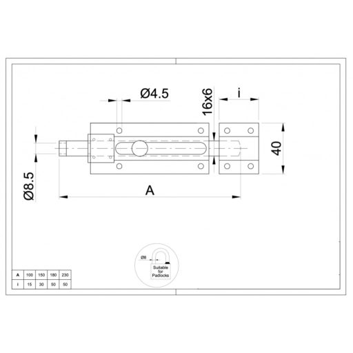 Tolózár 180mm - IBFM-36 lakatolható (erős-lapos acélból) Olasz imp. (  6mmx16mm)