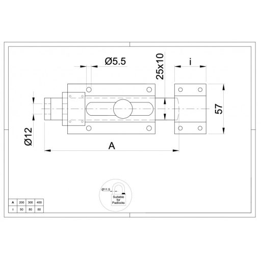 Tolózár 200mm - IBFM-38 lakatolható (erős-laposvasból) Olasz imp. (10mmx25mm)
