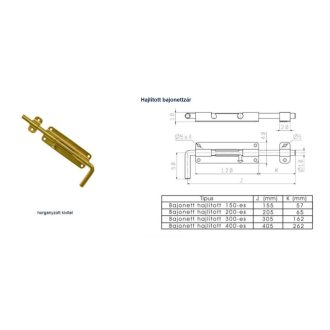   Tolózár 300mm BAJONETT Kapu  - MAGYAR hajlított keskeny talplemezzel