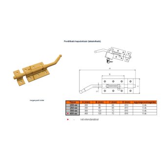Tolózár 300mm BAJONETT Kapu FORDÍTHATÓ  - MAGYAR