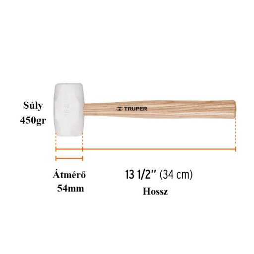 TRUPER gumi kalapács 48mm 453gr MH-16 (fehér, lakkozott FA-nyél)