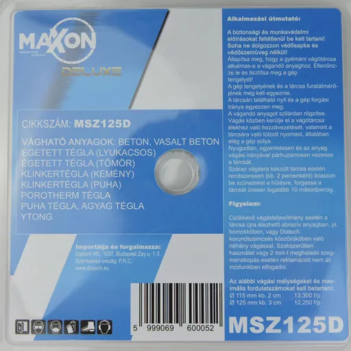 DIATECH gyémánt vágótárcsa MAXON Deluxe 125x22,2x  7,0mm SZEGMENSES (Főleg grelapok, kerámia, csempe vágásához)