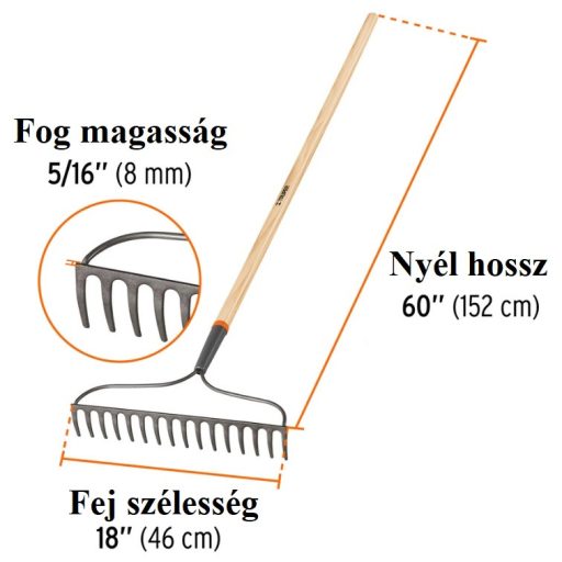 TRUPER gereblye, FA-nyelezett - 16-fog / 350mm széles (1520mm-FA nyéllel)