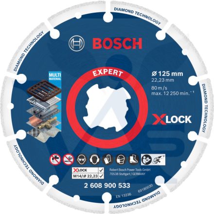 BOSCH gyémánt vágótárcsa 125x22,23mm X-LOCK EXPERT metal (nagyteljesítményű fémvágólap)