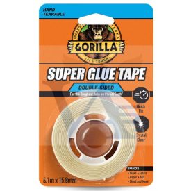   GORILLA ragasztószalag 15,8mm/  6,10fm 2/2 - Kétoldalas-szerelőragasztó-6kg! Kristálytiszta (átlátszó)