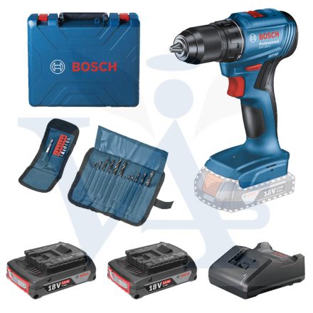 BOSCH akkumulátoros Fúró-Csavarozó GSR-185-LI - koffer (2x2,0Ah/18V + 23 részes tartozékkészlet kofferben)