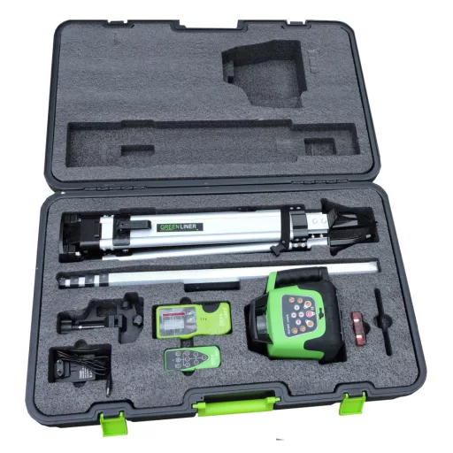 GREEN LINER lézeres-szintező Rotációs - 360D-R önbeálló (PIROS lézer+koffer+állvány+távirányító, vevőegység...stb)