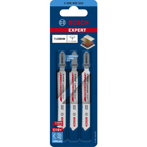 BOSCH szúrófűrészlap T128BHM - EXPERT-CARBIDE, Finom fogosztás, Laminált 5-50 mm, ( L100mm/TS5-7)