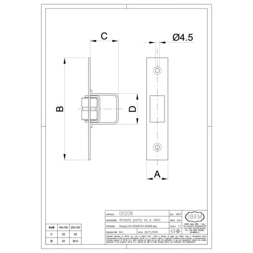 Ajtócsappantyú görgős zártszelvénybe - 16x100mm IBFM N°208