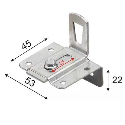 Bútorakasztó   53x45mm hajlított 2-részes - Állítható HORGANYZOTT