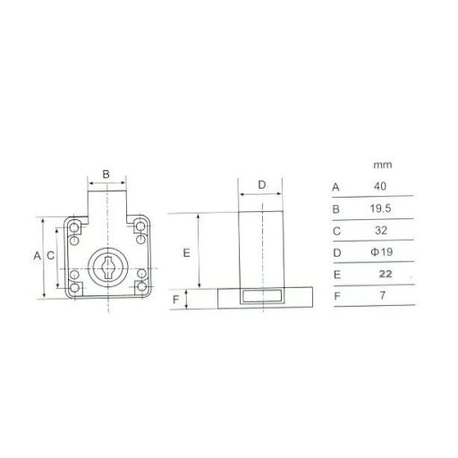 Bútorzár rászegző Cilinderes 22mm FL138-22 - ANBO, króm (műanyag kulcsfej)
