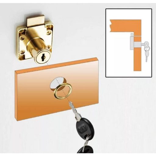 Bútorzár rászegző Cilinderes 22mm 138-22 - ANBO, rezezett (műanyag kulcsfej)