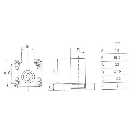 Bútorzár rászegző Cilinderes 22mm FL138-22KA - ANBO, króm, Azonos_zárlat (műanyag kulcsfej)