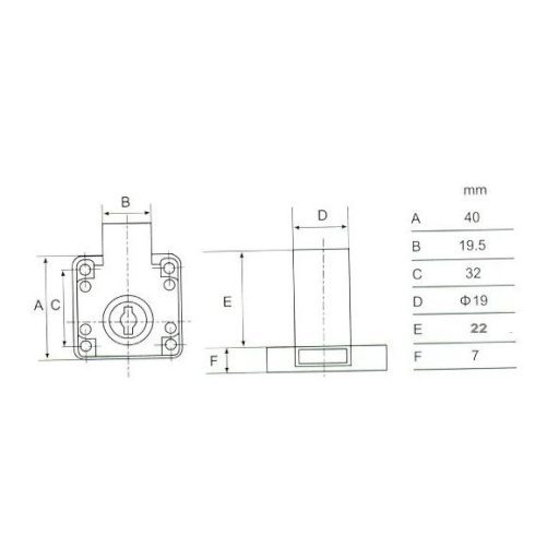 Bútorzár rászegző Cilinderes 22mm FL138-22 - ANBO, króm (55-10, fém kulcsfej)