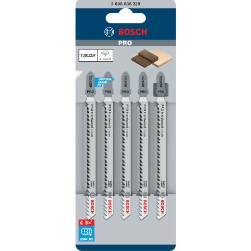 BOSCH szúrófűrészlap T301CDF - PRO-BIM, precíziós köszörült , Keményfa 4-65 mm, ( L117mm/TS3,0)