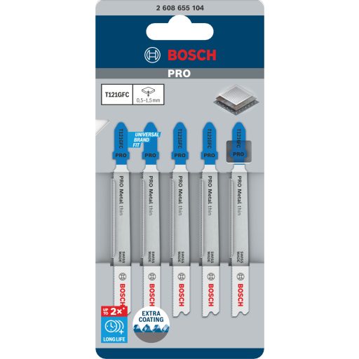 BOSCH szúrófűrészlap T121GFC - PRO-BIM, AlTiN bevonat, vékony fémekhez 0,5-1,5 mm (L92mm/TS0,8)